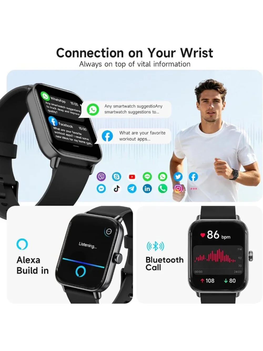Men's Smart Watch 1.85'' AMOLED Display, Alexa Built-in, Fitness Tracker